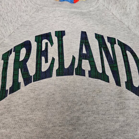 90s Hanes Light Grey Tartan Plaid Ireland Sweatshirt - Picture 3 of 15